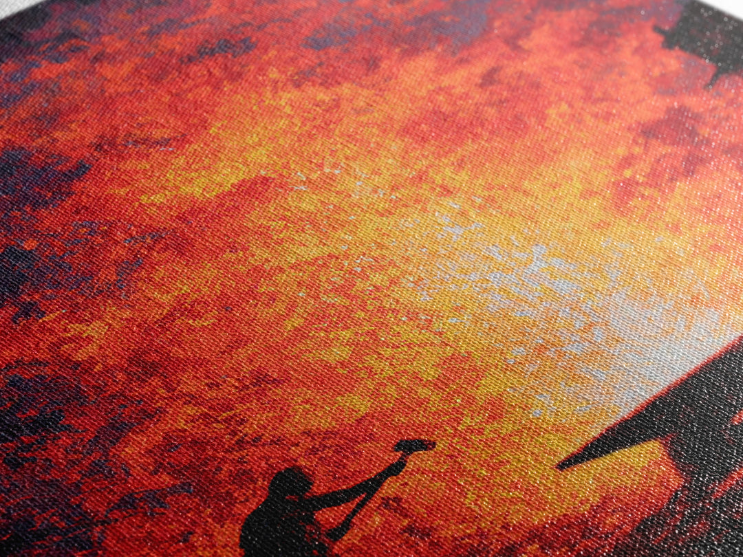 Lone Blacksmith Before Blazing Forge Wall Art, Fiery African Inspired Painting, Rustic Industrial Home Decor Gift For Him