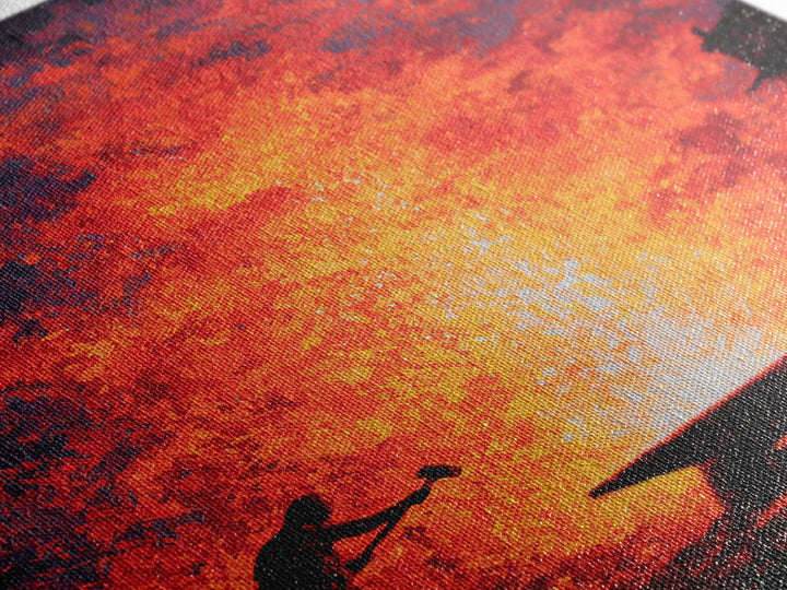 Lone Blacksmith Before Blazing Forge Wall Art, Fiery African Inspired Painting, Rustic Industrial Home Decor Gift For Him