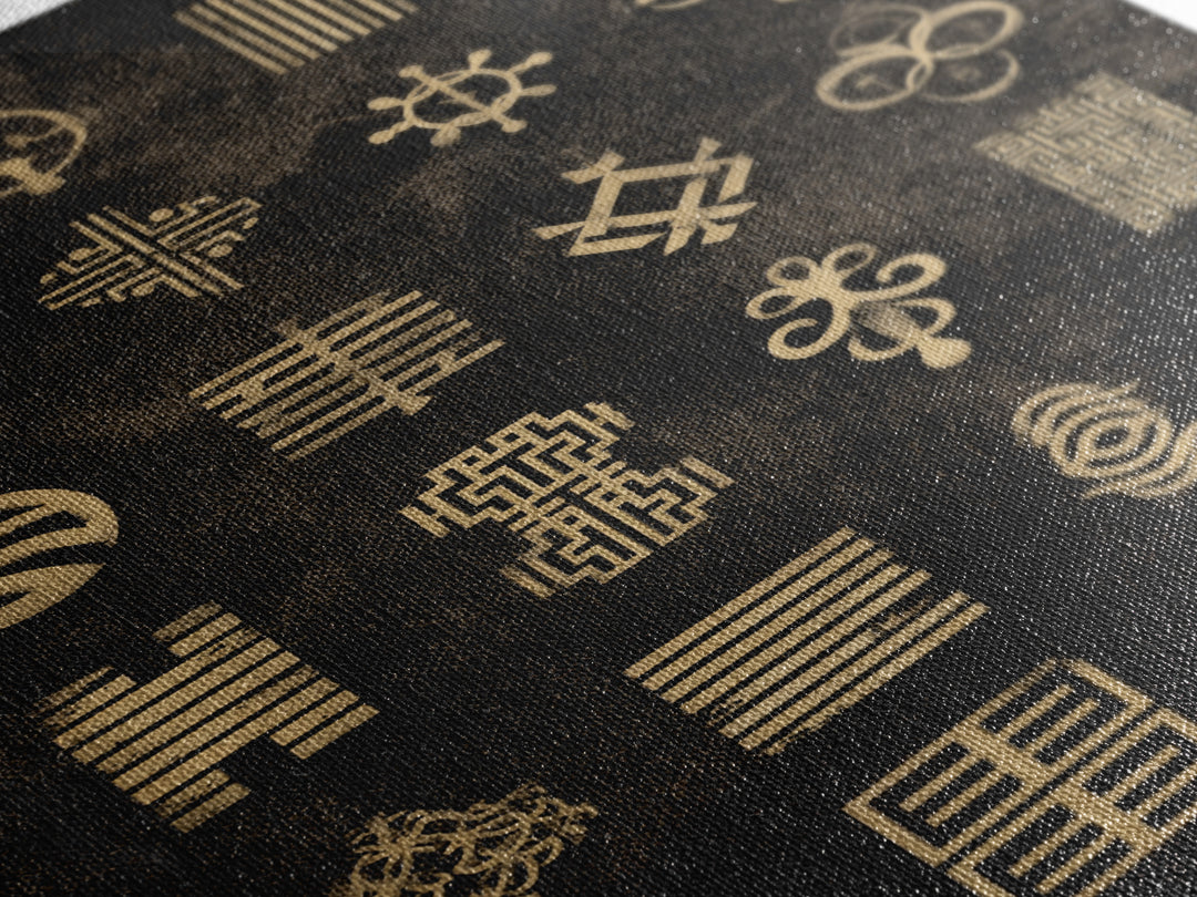 Gold African Adinkra Symbols Wall Art, Geometric Tribal Pattern, Black And Gold Art, Afrocentric Cultural Decor Gift Idea