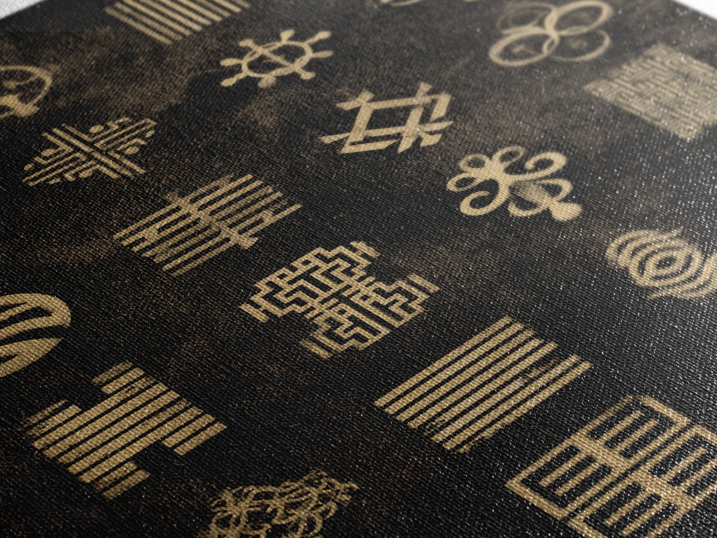Gold African Adinkra Symbols Wall Art, Geometric Tribal Pattern, Black And Gold Art, Afrocentric Cultural Decor Gift Idea