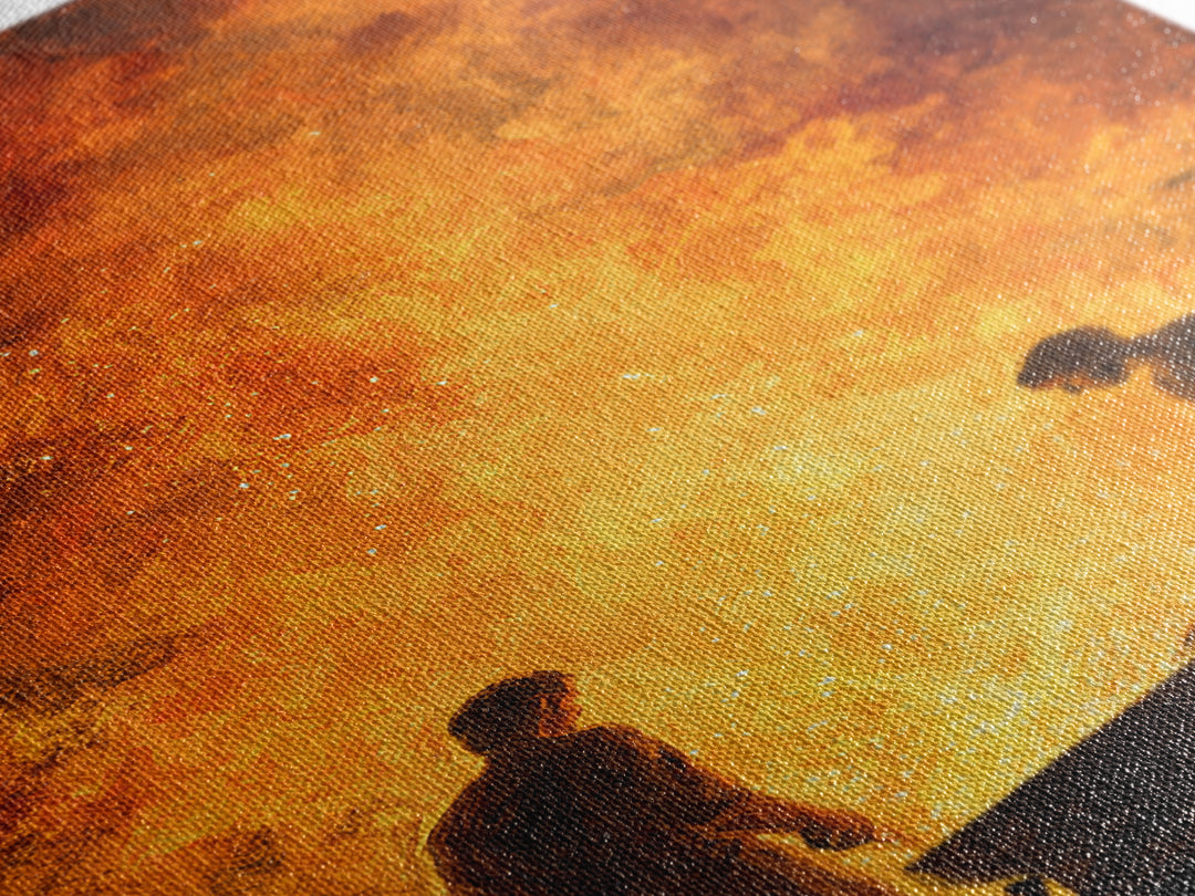 Two Blacksmiths Tending Glowing Forge Wall Art, Fiery African Inspired Painting, Rustic Workshop Home Decor Gift For Him