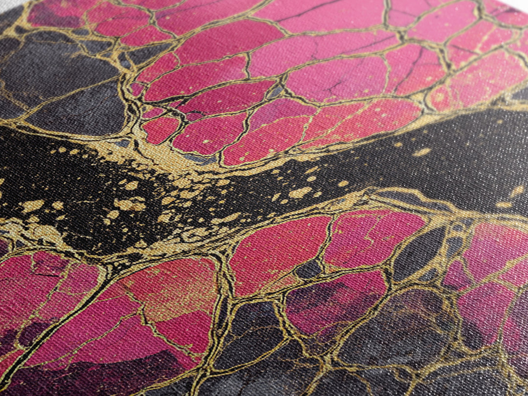 Pink Gold Kintsugi Abstract Wall Art, Cracked Stone Texture Painting, Modern Geometric Decor, Bold Contemporary Canvas Print