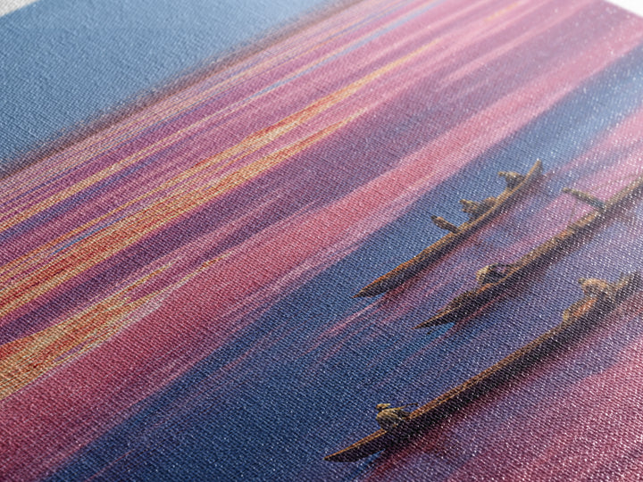 Pink Lake Boats African Landscape Wall Art, Senegal Salt Flats Canvas Print, Travel Decor, Serene Coastal Unique Artwork Gift