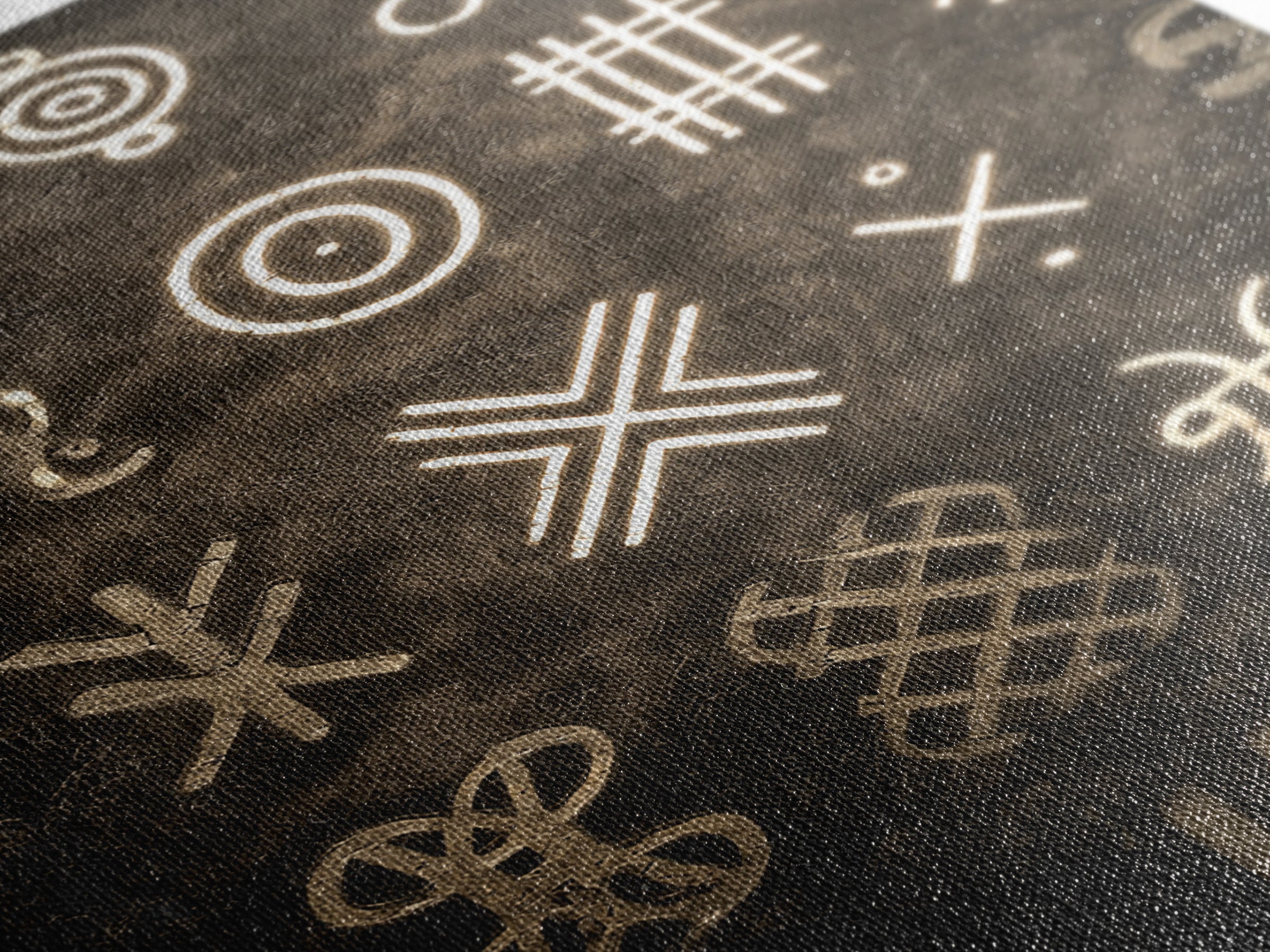 African Tribal Symbols Wall Art, Black And Gold Pattern Canvas Print, Mud Cloth Inspired Decor, Cultural Geometric Poster