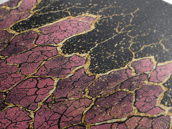 Cracked Pink Black Gold Abstract Wall Art, African Inspired Geometric Texture Print, Luxury Canvas Decor For Modern Home