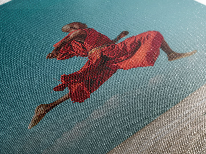 Leaping Maasai Warrior Canvas Print, African Wall Art, Red Robe Desert Photography, Tribal Decor For Living Room Wall Decor