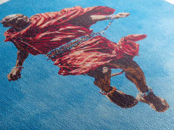 Painted Maasai Warrior Jump Wall Art, African Acrylic Art, Red Robe Tribal Portrait, Afrocentric Canvas Print Decor Gift