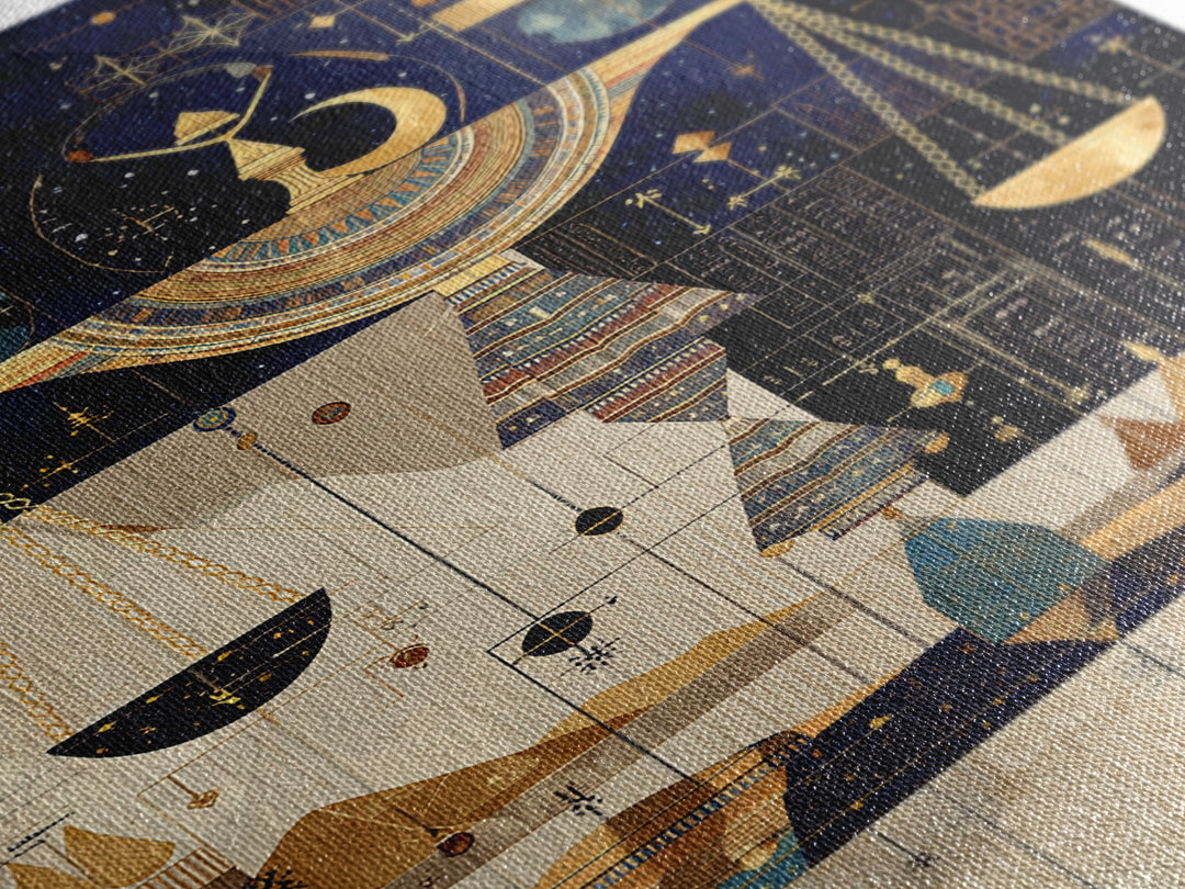 Celestial Egyptian Scales Wall Art, African Egyptian Art, Gold Black Mystical Canvas Print, Spiritual Home Decor Gift Idea