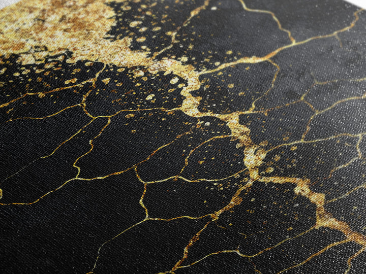 Black Gold Cracked Abstract Wall Art, Luxury Canvas Wall Art, Modern African Art Decor, Textured Art Print, Home Decor Gift