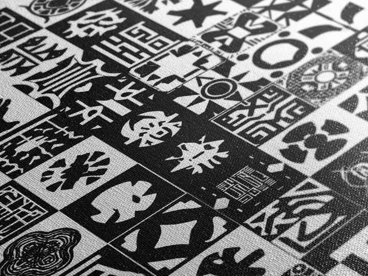 Black White African Symbols Wall Art, Adinkra Pattern Canvas Print, Tribal Art Decor, African Fabric Inspired Home Decor
