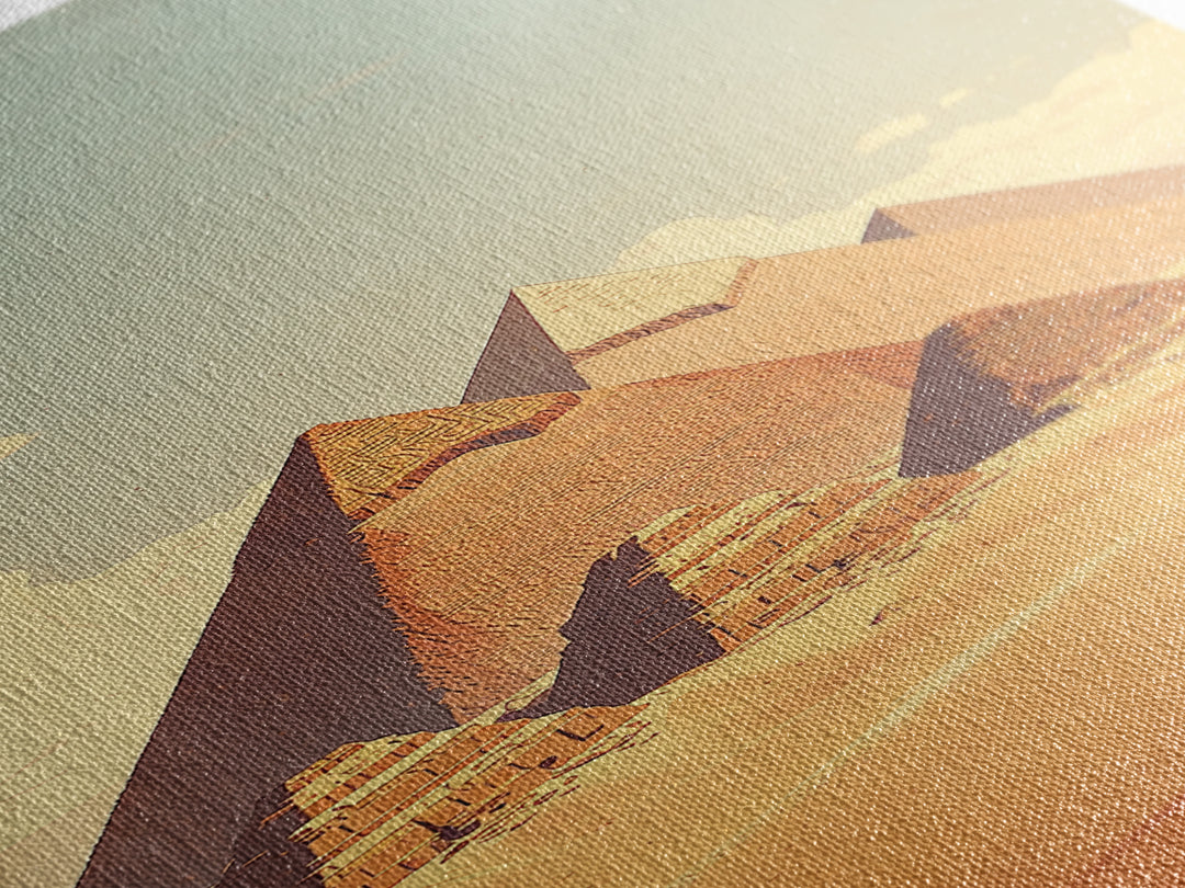 Soft Pastel Egyptian Pyramids Canvas Print, Ancient African Art, Minimalist Desert Landscape, Beige Wall Art, Home Decor