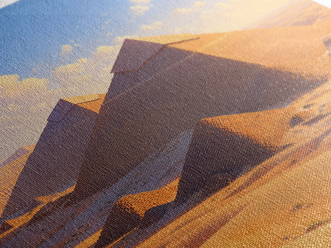 Golden Giza Pyramids In Desert Dunes Framed Canvas Print, African Egyptian Art, Ancient African Wall Decor Gift, Travel Poster