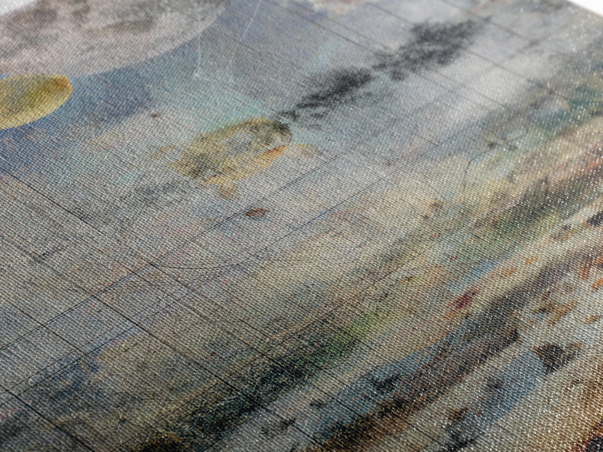 Surreal Lunar Seascape With Pale Moons And Fine Line Geometry Wall Art, Dreamy Abstract Landscape, Modern Blue Home Decor