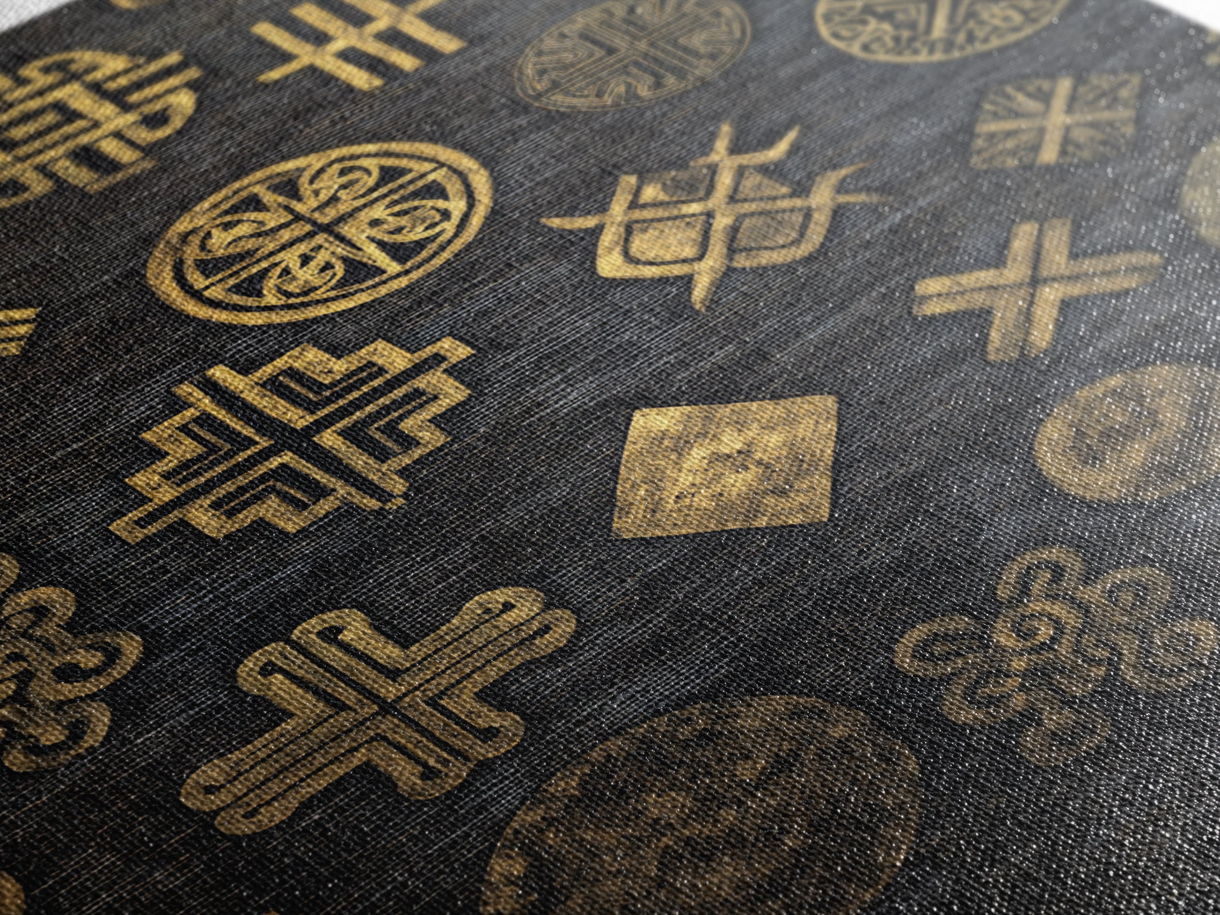 Gold Adinkra Symbols On Black Canvas Print, African Patterns Wall Decor, Tribal Art Print, Cultural Home Decor For Living Room