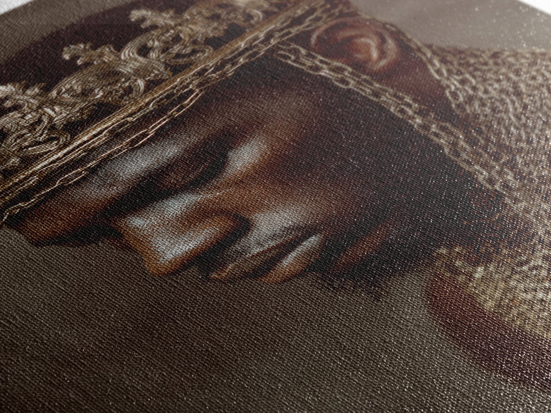 Profile Of Black King In Gold Crown And Chains Wall Art, African American Royal Portrait, Luxury Black Culture Decor Gift