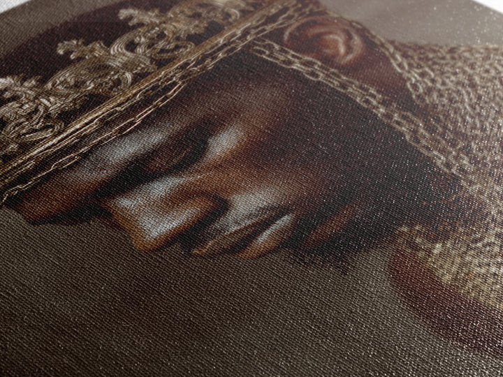 Profile Of Black King In Gold Crown And Chains Wall Art, African American Royal Portrait, Luxury Black Culture Decor Gift