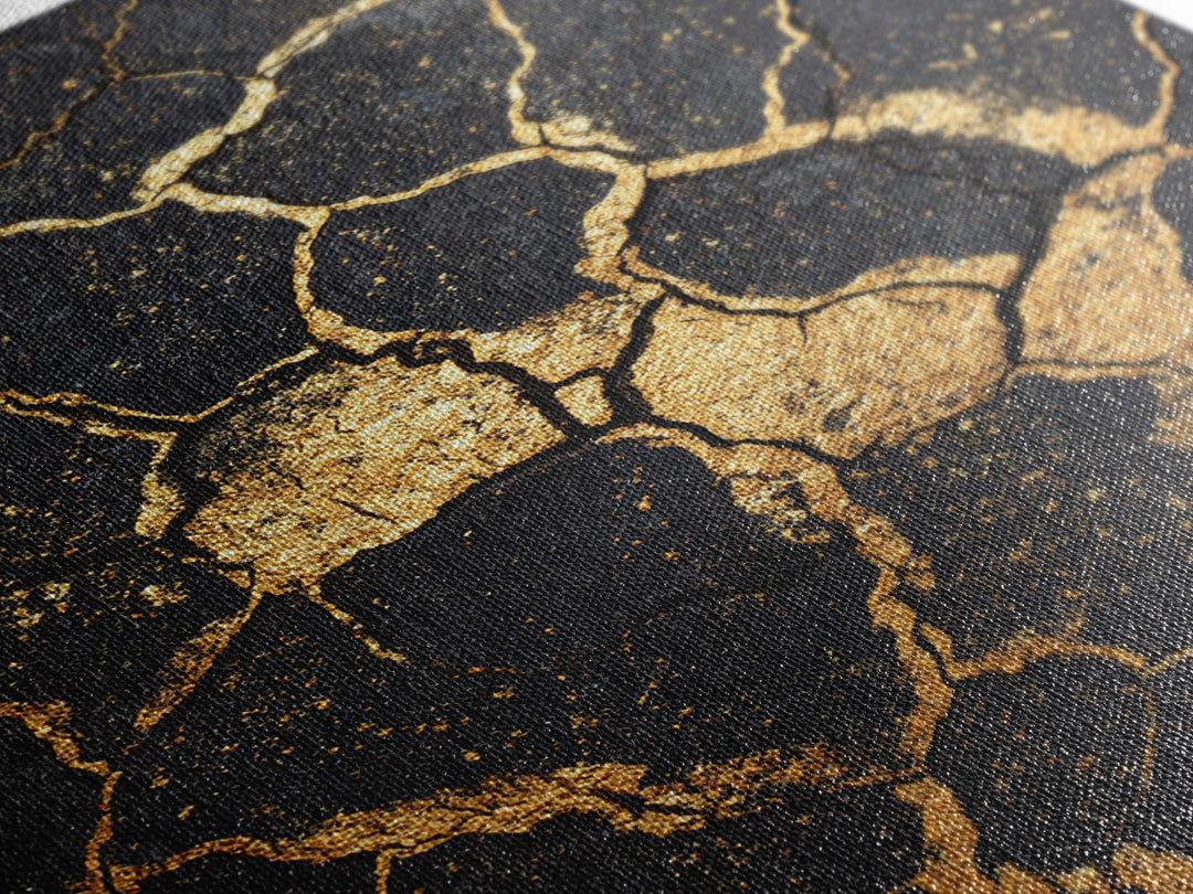 Black And Gold Cracked Earth Abstract Wall Art, Kintsugi Texture Modern Canvas Print, Luxury Earth Tone Statement Home Decor