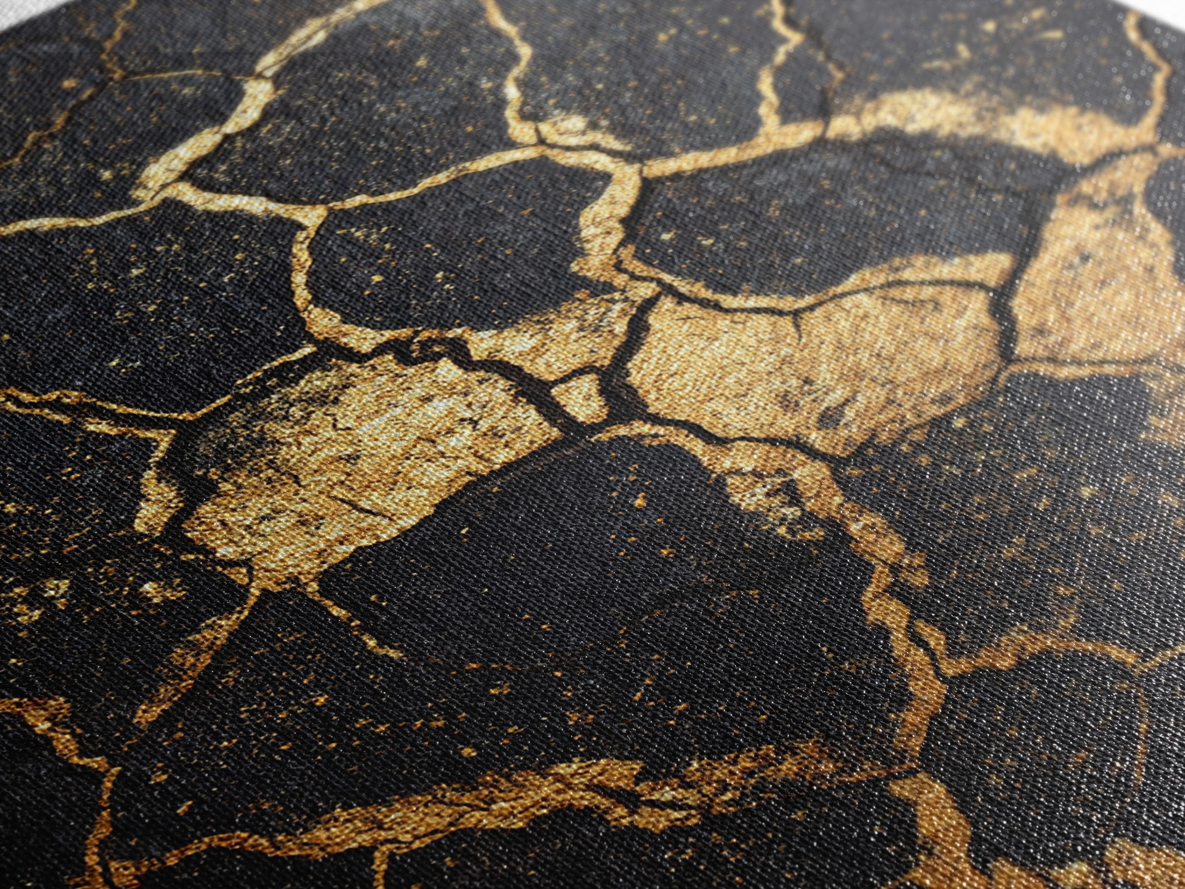 Black And Gold Cracked Earth Abstract Wall Art, Kintsugi Texture Modern Canvas Print, Luxury Earth Tone Statement Home Decor