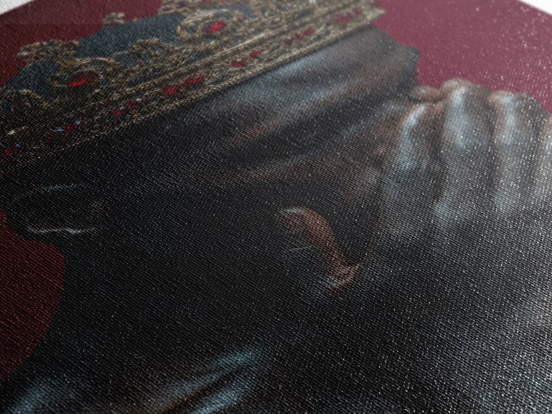 Praying Black King With Ruby Gold Crown Wall Art, African American Royal Portrait, Spiritual Black Culture Home Decor Gift