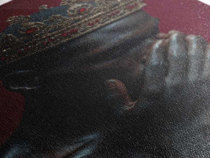Praying Black King With Ruby Gold Crown Wall Art, African American Royal Portrait, Spiritual Black Culture Home Decor Gift