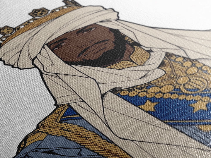 Regal African King In White Turban And Blue Robe Canvas Print, Afrocentric Royal Portrait Wall Art, Cultural Home Decor Gift