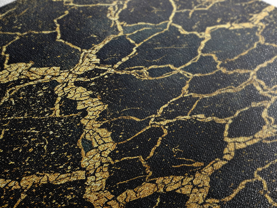 Black And Gold Cracked Earth Abstract Wall Art, Luxury Canvas Print, Kintsugi Texture, Modern Home Decor, Statement Piece