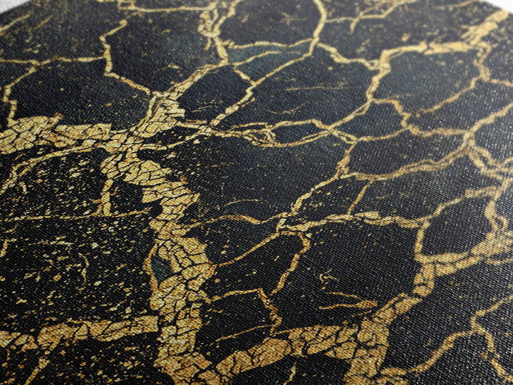 Black And Gold Cracked Earth Abstract Wall Art, Luxury Canvas Print, Kintsugi Texture, Modern Home Decor, Statement Piece
