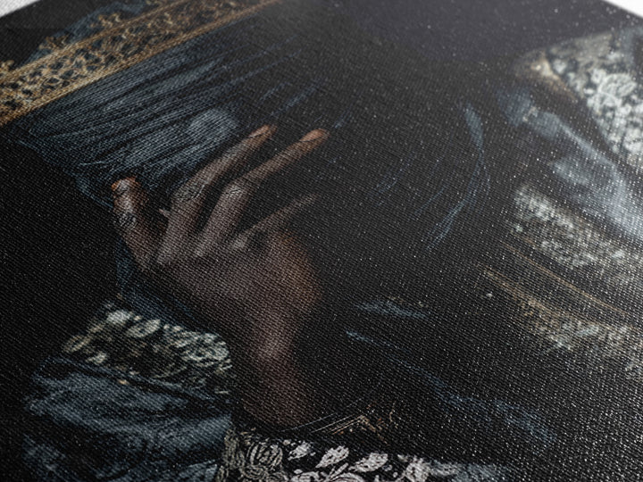 Mystic Crowned African Portrait Wall Art, Black Veiled Figure, Gold Jewelry Canvas, Afrocentric Decor, Luxury Canvas Print