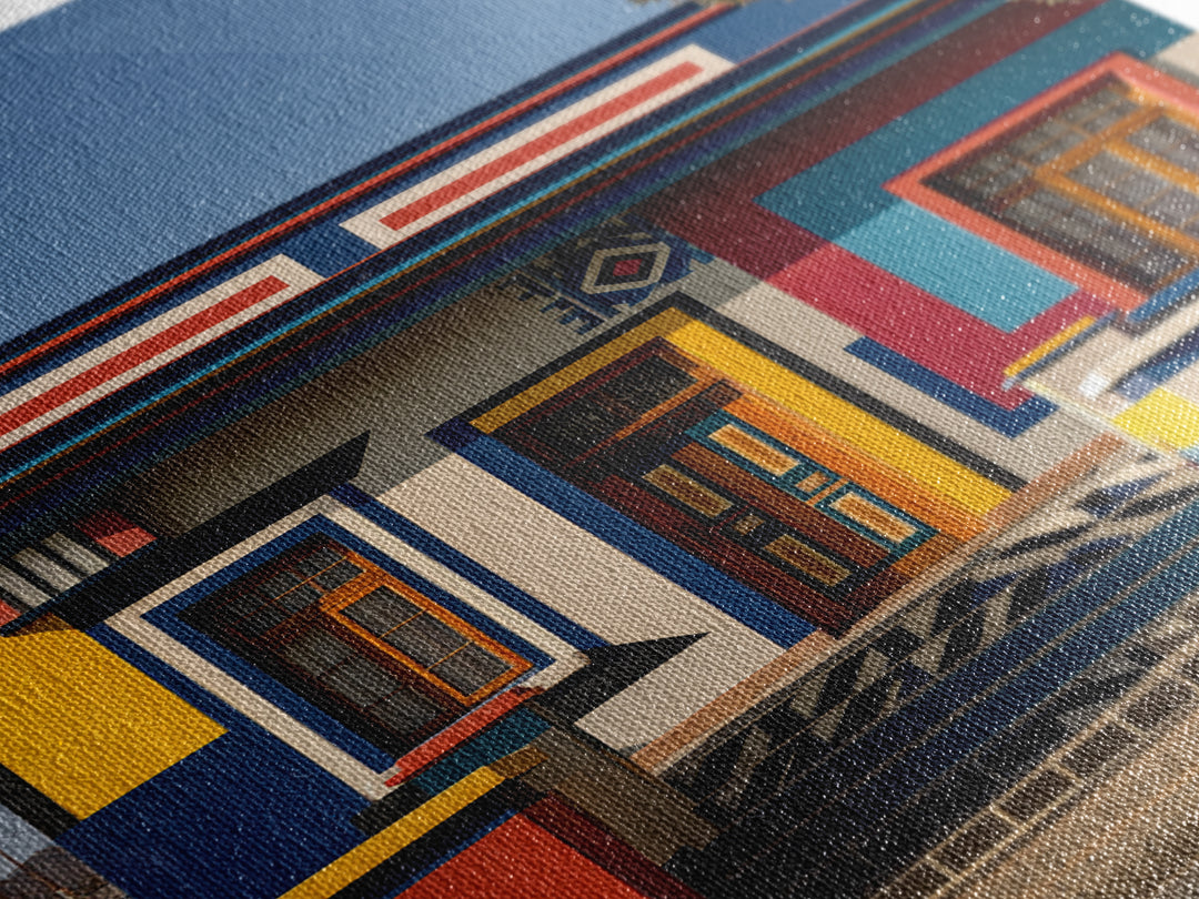 Bold Ndebele Street House Canvas Print, African Wall Art, Geometric Architecture, Colorful Tribal Living Room Decor Gift