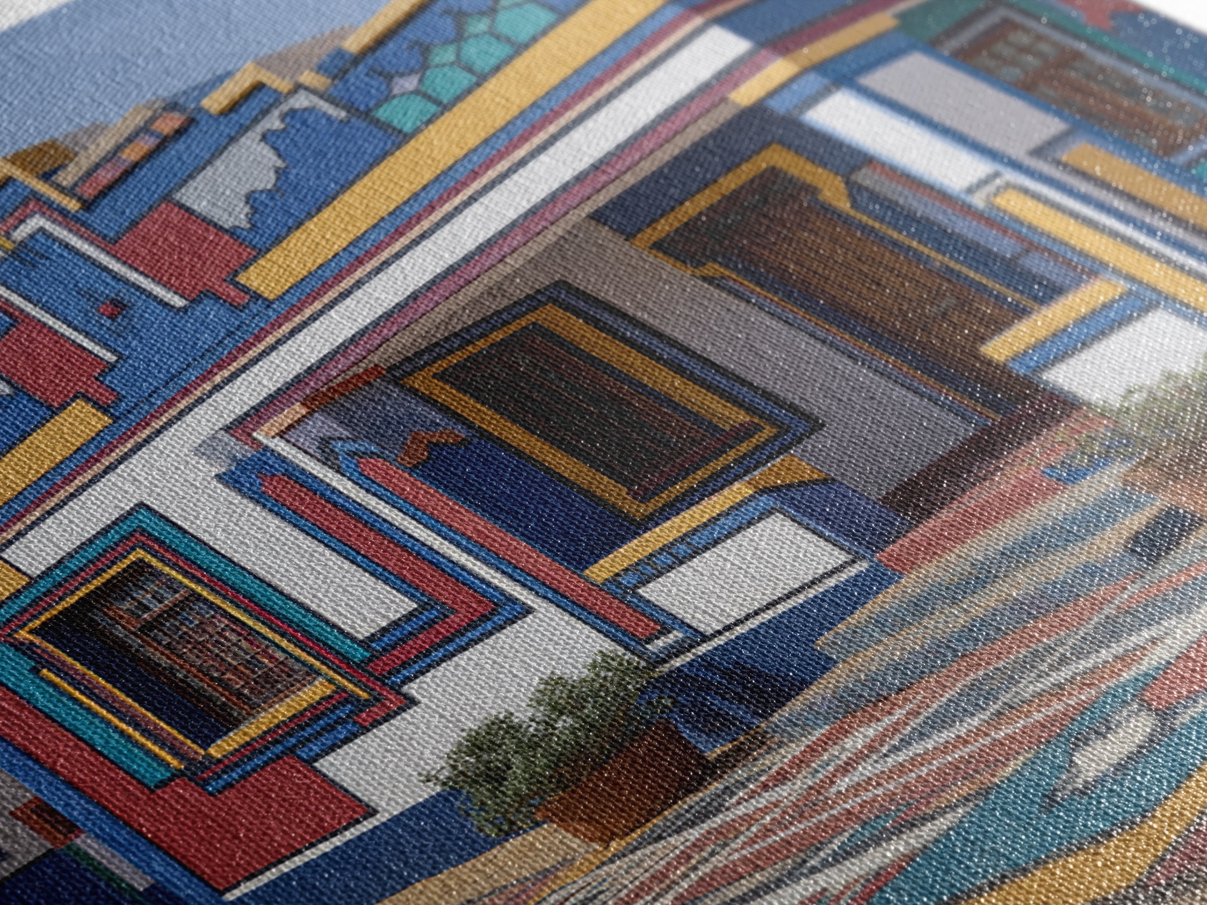 Bright Ndebele Painted Courtyard Framed Canvas Print, African Architecture Wall Art, Geometric Tribal Home Decor Statement Piece