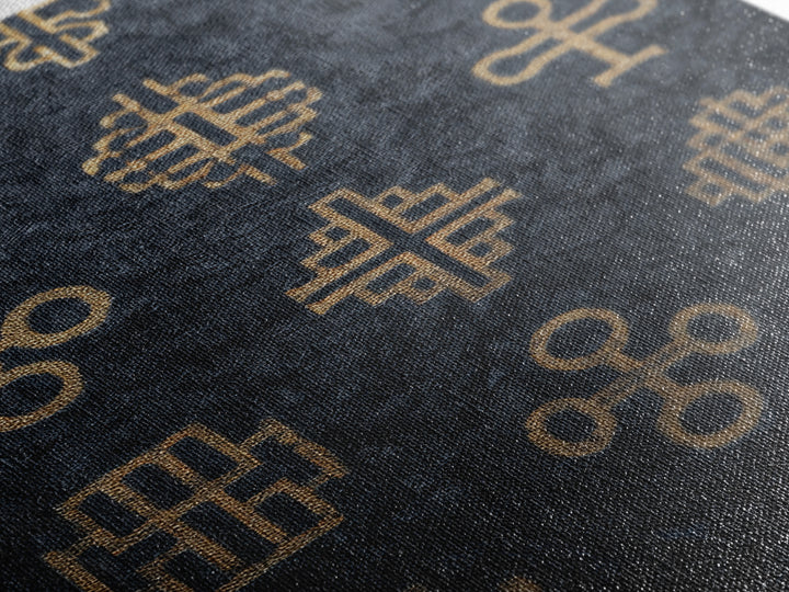 Gold African Adinkra Symbols Wall Art, Black Textured Pattern Print, Tribal Cultural Decor, Afrocentric Home Gift For Office