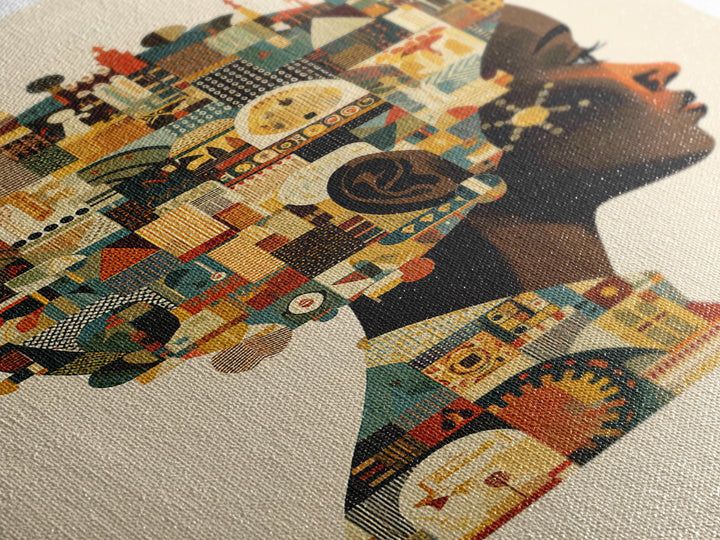 Profile Of African Woman With Architectural Afro, Wall Art, Geometric Portrait, Cultural Home Decor, Modern Afrocentric Art Print