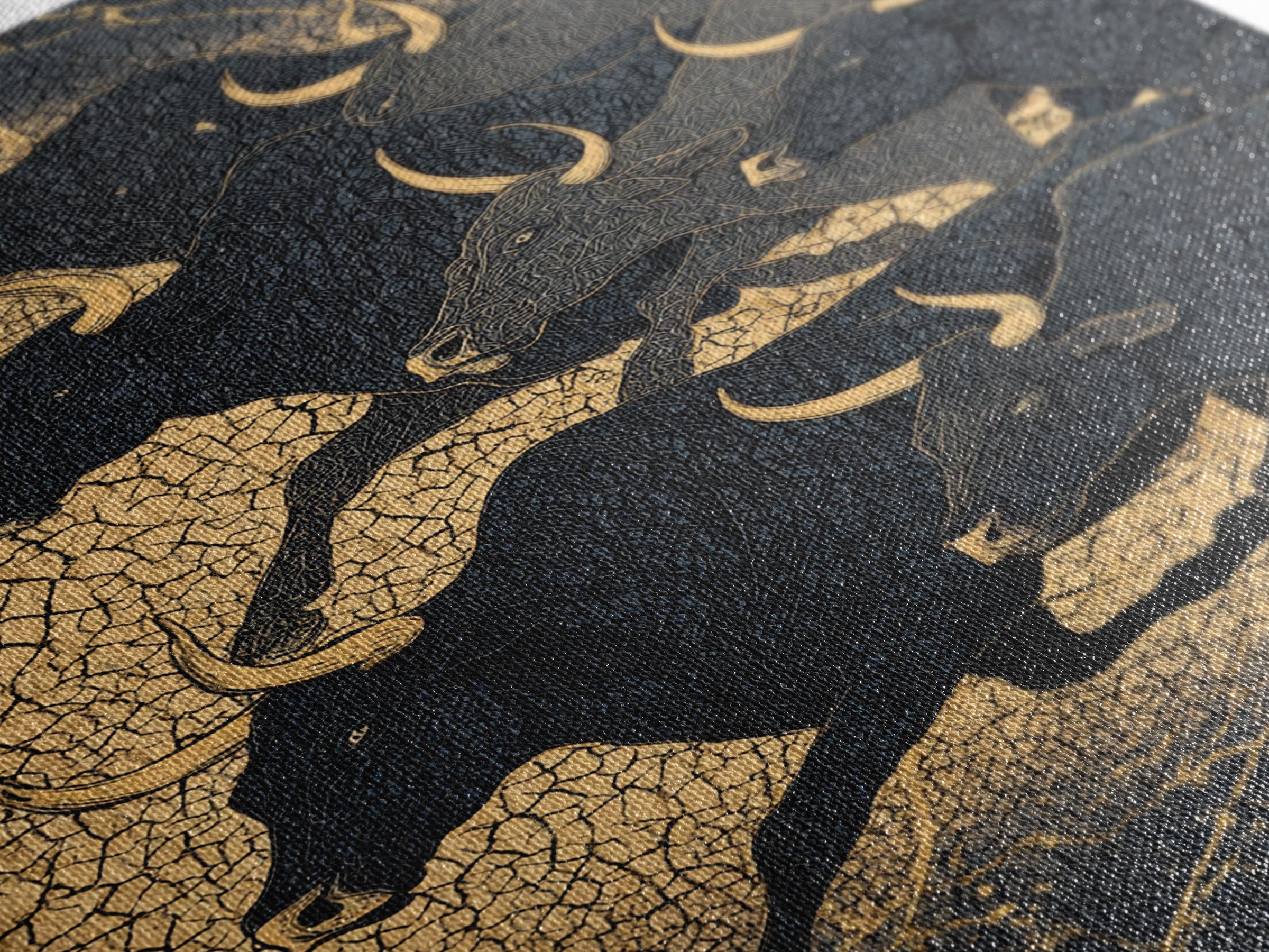Black And Gold Bull Herd Canvas Print, Dramatic Animal Wall Art, Luxury Ranch Decor, Masculine Office Art, Statement Piece