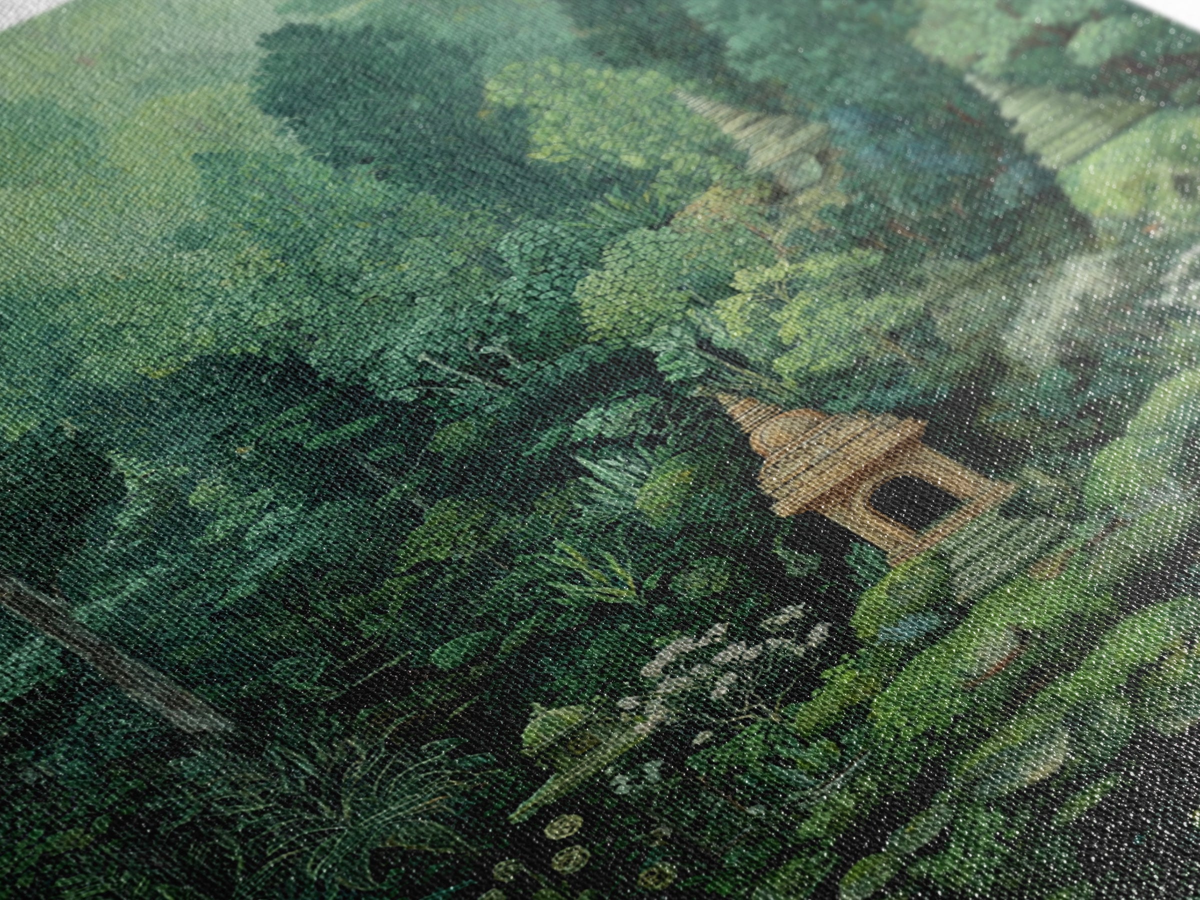 Secret Jungle Temple Garden Canvas Print, Lush Green Botanical Landscape, Spiritual Wall Art, Bohemian Decor Art, Living Room Decor
