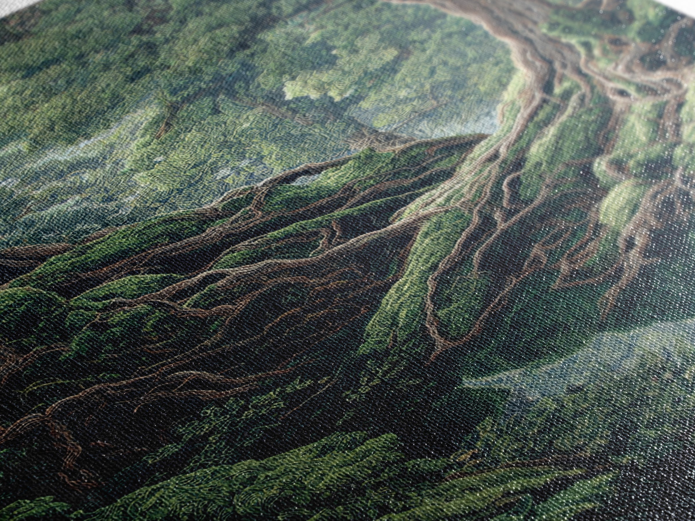 Ancient Forest Roots Wall Art, Mossy Green River Gorge, Mystical Nature Scene Art, Statement Wall Decor, Unique Canvas Print