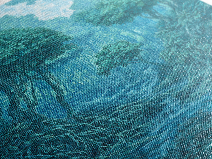 Blue Mystical Rainforest Stream Framed Canvas Print, Dreamy Jungle Wall Art, Teal Nature Scene, Spiritual Wall Decor Gift