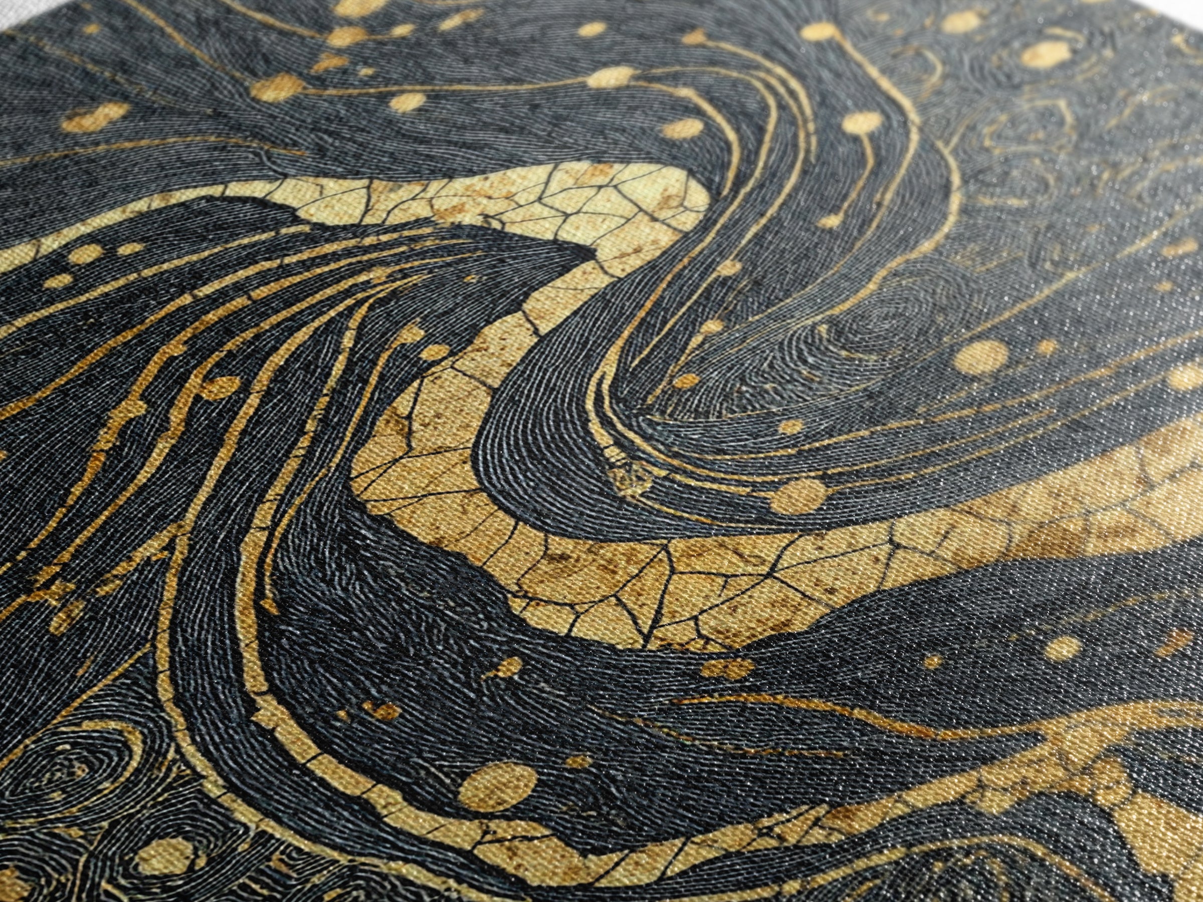 Black And Gold Abstract River Of Stars Statement Wall Art, Luxury Canvas Print, Geometric Decor, Elegant Modern Home Decor Gift