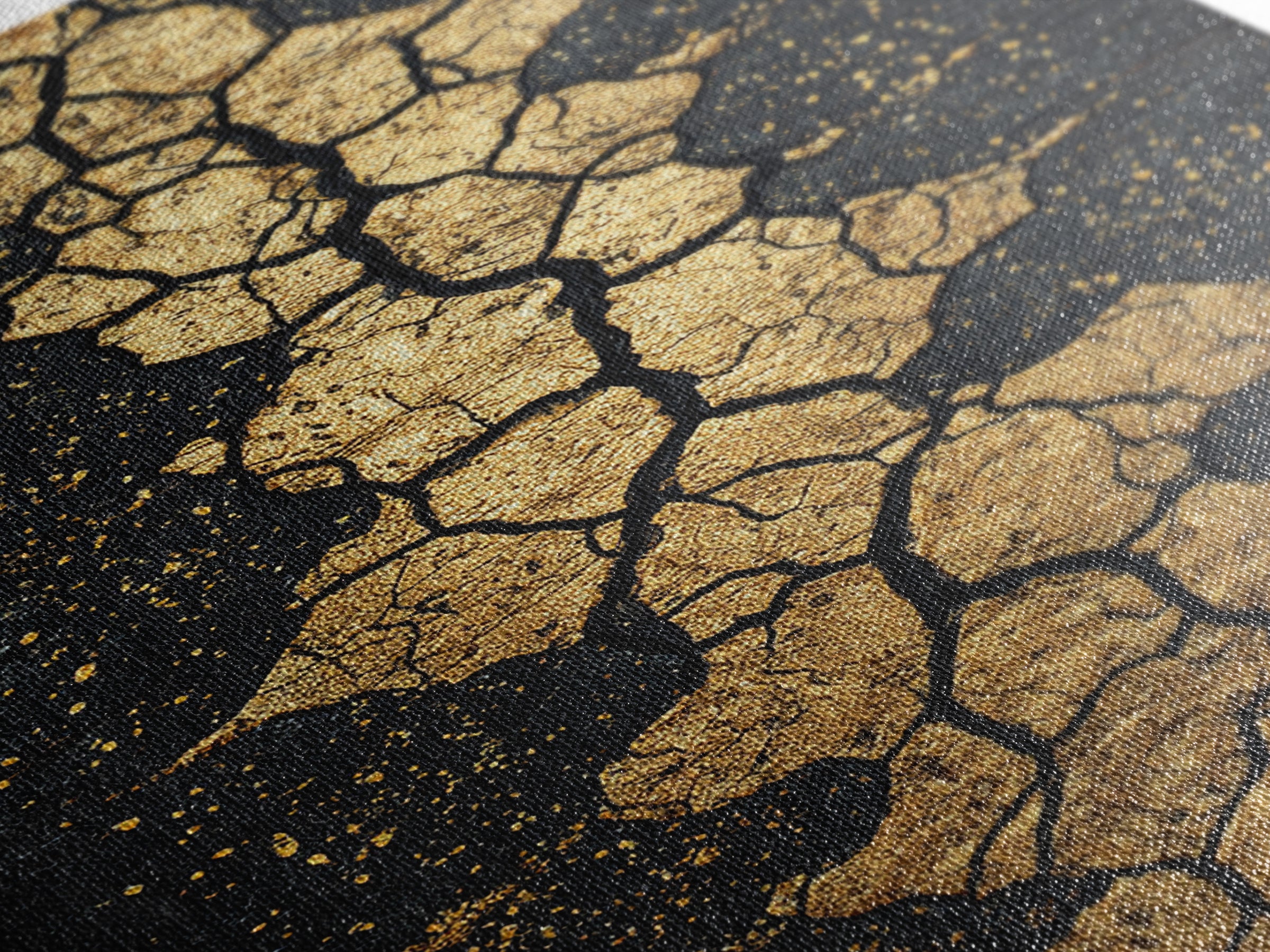 Gold Cracked Earth Africa Inspired Abstract Wall Art, Black And Gold Canvas Decor, Modern Afrocentric Texture, Luxury Gift