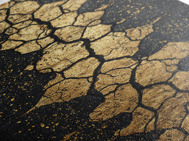Gold Cracked Earth Africa Inspired Abstract Wall Art, Black And Gold Canvas Decor, Modern Afrocentric Texture, Luxury Gift