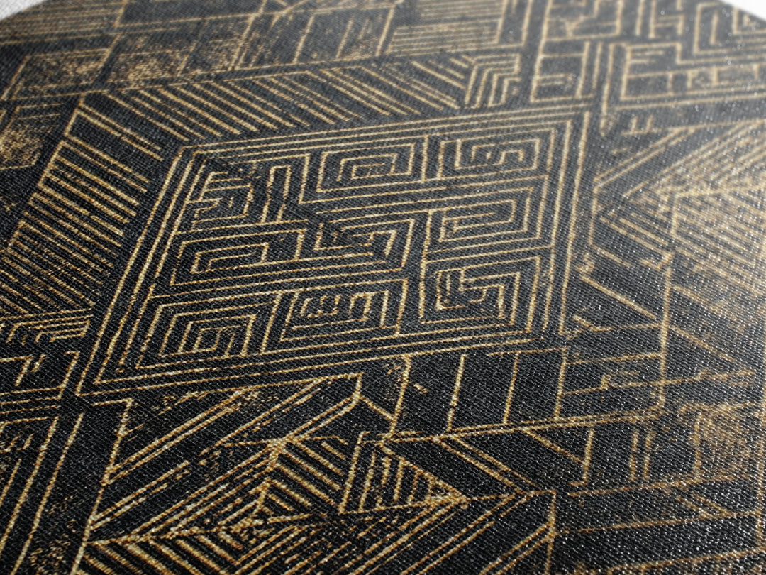 Black Gold Geometric Kuba Pattern Wall Art, African Tribal Decor, Mud Cloth Inspired Canvas, Modern Ethnic Home Decor, Gallery Print