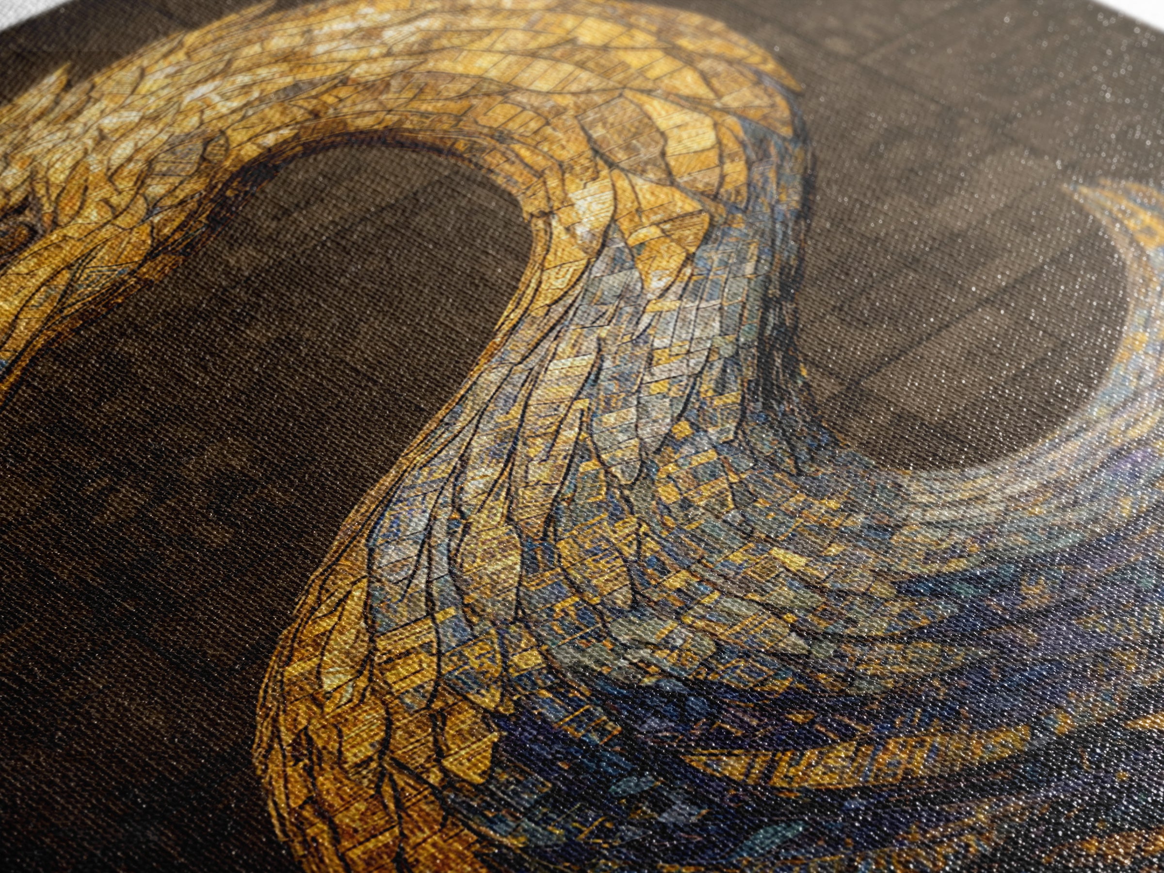 Blue Gold Mosaic Swan Framed Canvas Print, Black And Gold Art, Elegant Wall Decor, Contemporary Canvas, Statement Home Decor