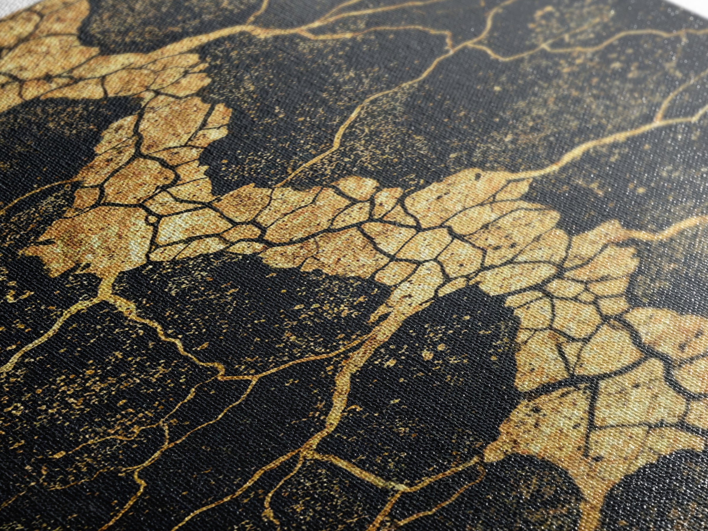 Gold Vein Crackle Abstract Canvas Print, Black And Gold Wall Art, Modern African Inspired Decor, Textured Art Print, Gift
