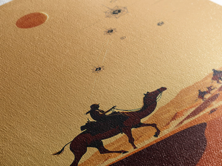 Camel Riders Beneath Red Moon Wall Art, African Travel Poster, Desert Caravan Print, Boho Safari Decor, Mystical Wall Art