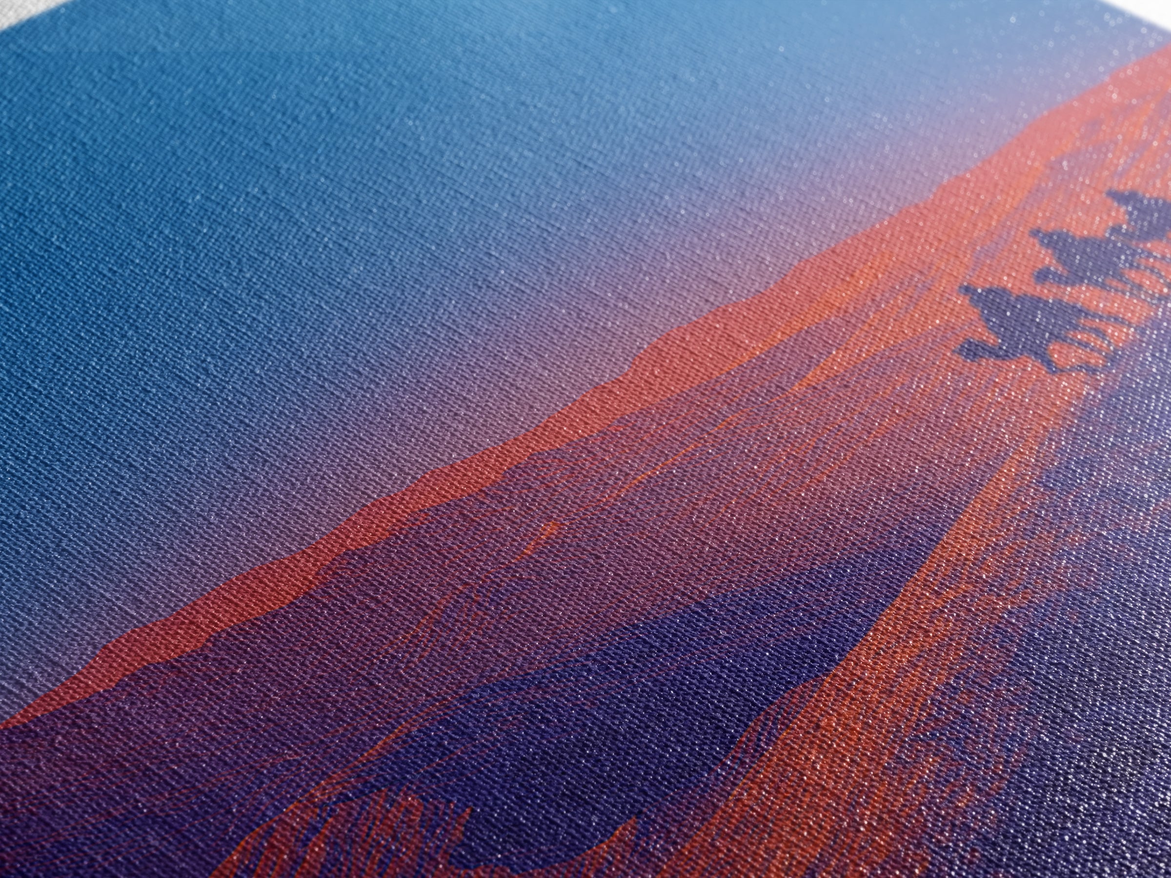 Camel Riders On Blue Desert Ridge Wall Art, African Landscape Print, Modern Safari Art, Sunset Mountain Unique Home Decor Gift