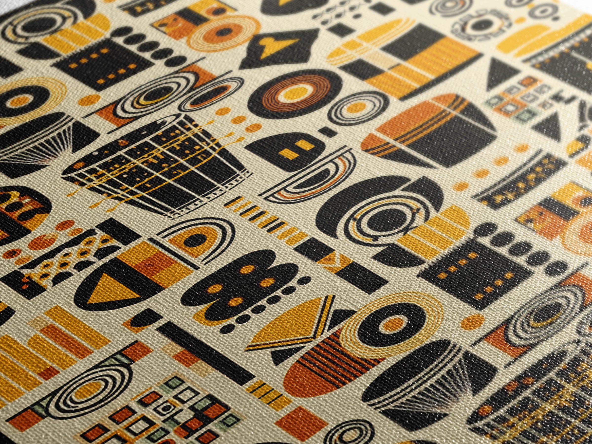 Bold African Drum Pattern Canvas Print, Tribal Textile Art, Orange Black Home Decor, Afrocentric Wall Decor Gift For Music Room