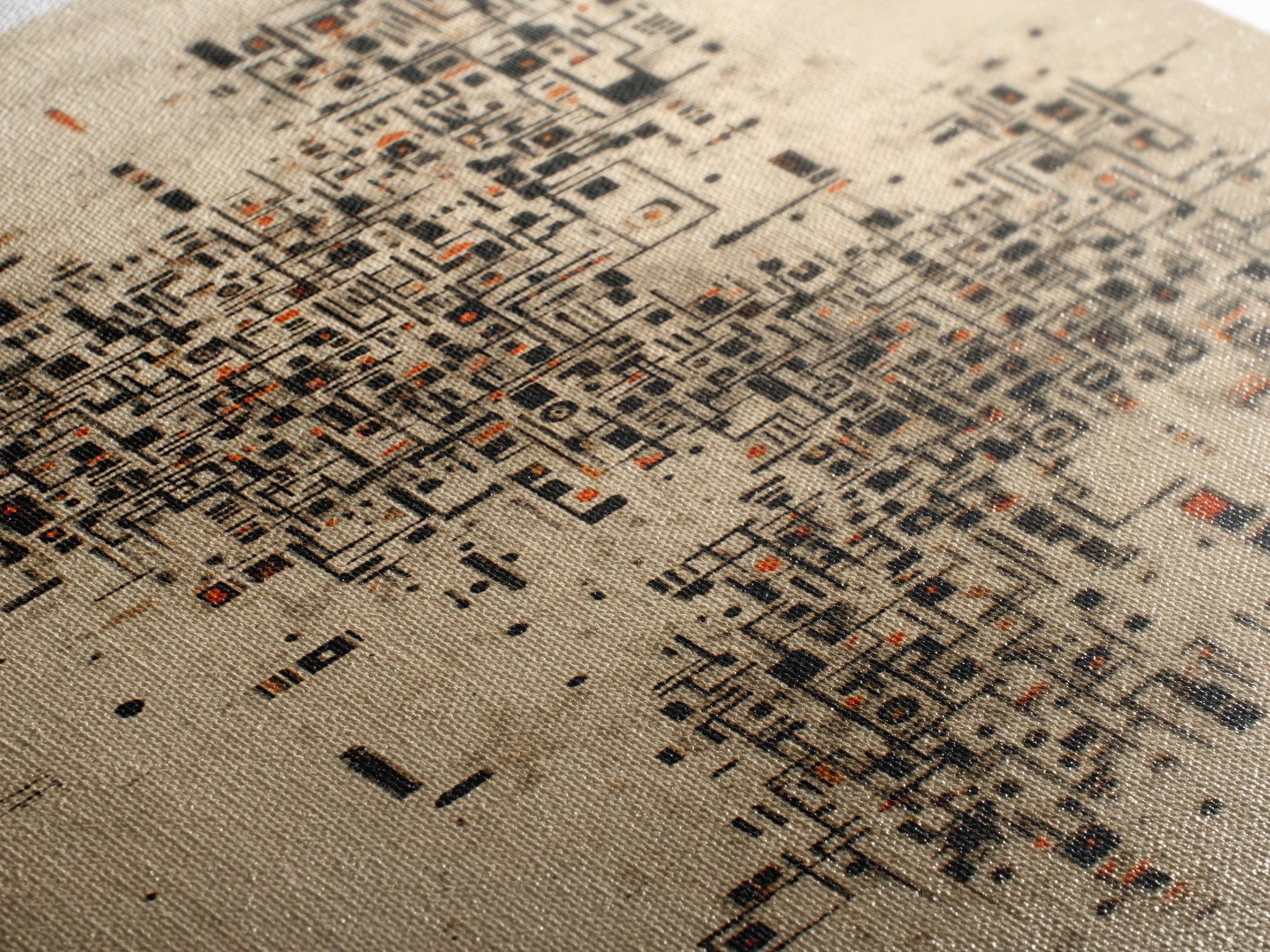 Abstract City Map Wall Art, Beige Black Geometric Canvas Print, Modern African Abstract Art, Office Decor, Urban Artwork