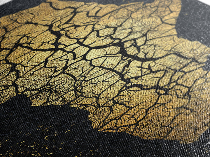 Cracked Gold Africa Silhouette Wall Art, Black Tree Root Canvas Print, African Landscape Decor, Motherland Artwork Gift Idea