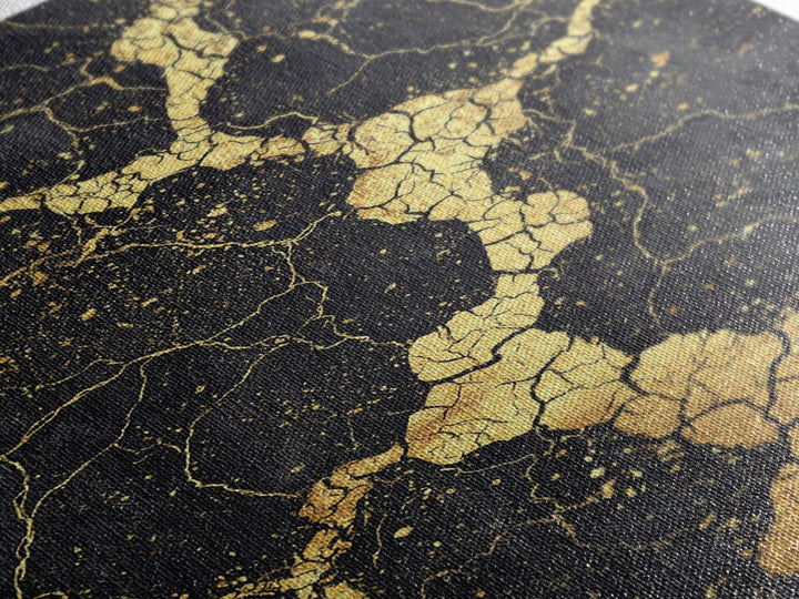 Black Gold Cracked Abstract Wall Art, Marble Texture Canvas Print, Luxury Modern Art, Earth Tone Home Decor Artwork Gift