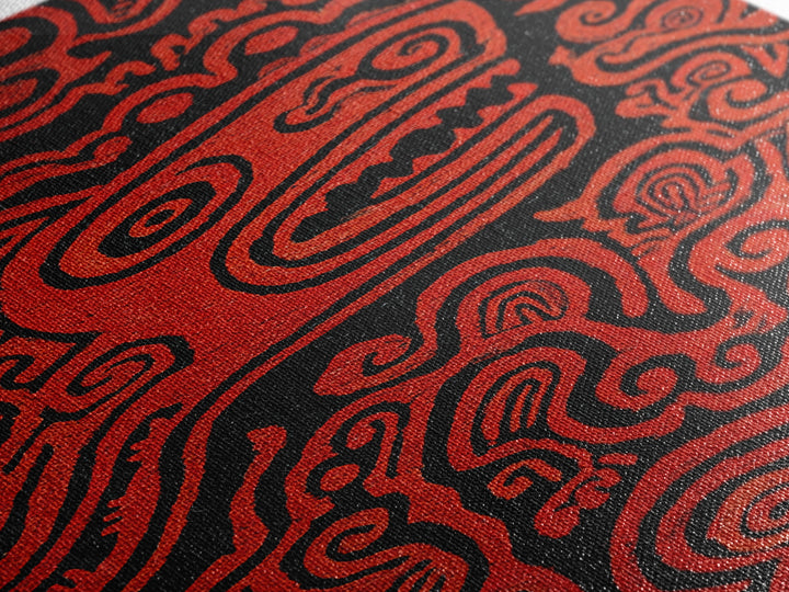 Red Tribal Lizard Pattern Wall Art, African Abstract Textile Art, Bold Ethnic Decor, Modern Black And Red Canvas Design Gift