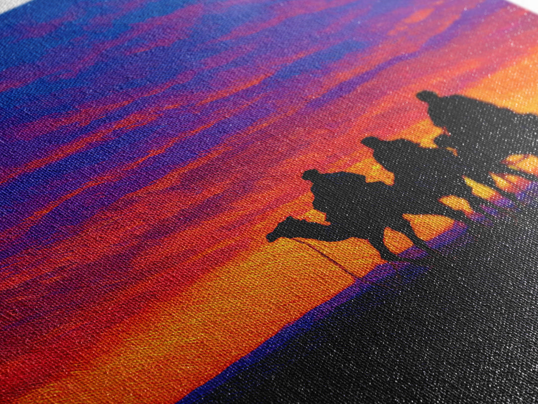 Camel Caravan At Sunset Wall Art, African Landscape Print, Desert Travel Decor, Boho Safari Canvas For Living Room Art Gift
